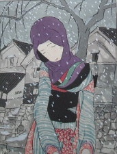 竹久夢二木版画〜雪の夜の伝説