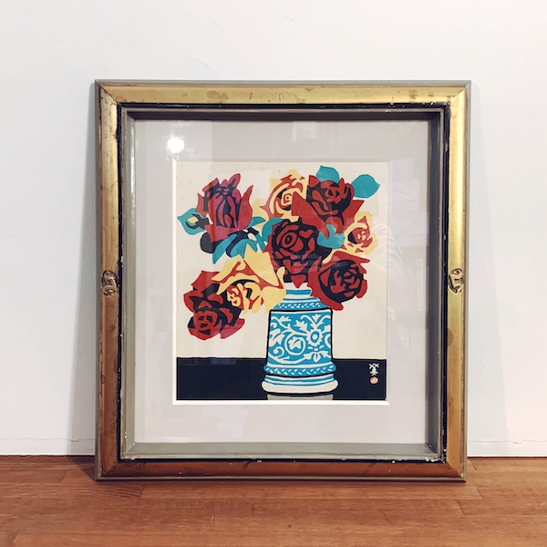 川西英木版画作品『ばら』(大)　オリジナル額装 ｜ 木版画・美術・工芸・デザイン