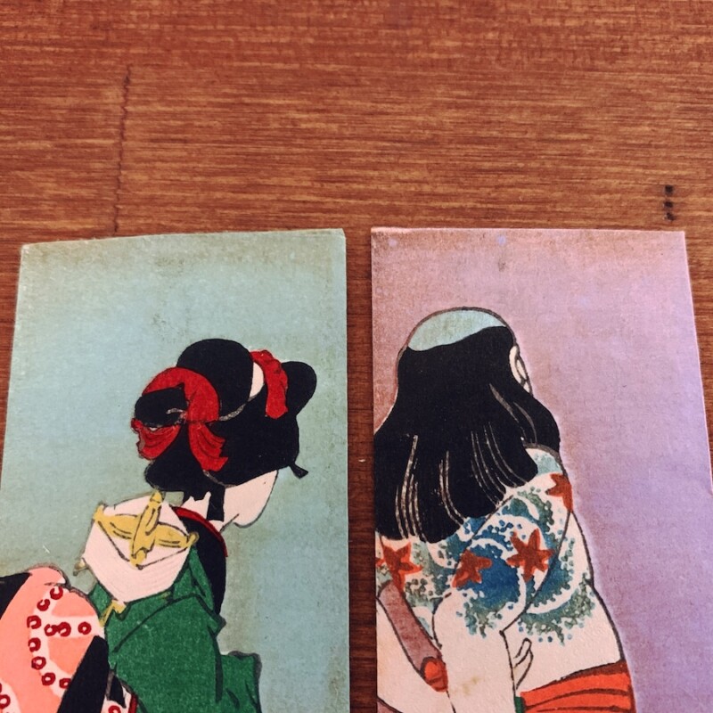 戦前のポチ袋『歌舞伎・後ろ姿』6枚 | 明治大正昭和戦前・木版画・デザイン・イラストレーション・芸能